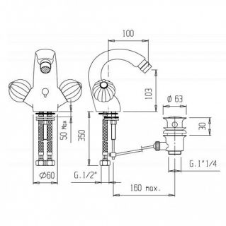 Смеситель для биде, бронза Cezares ROYAL PALACE-BS1-02-MS